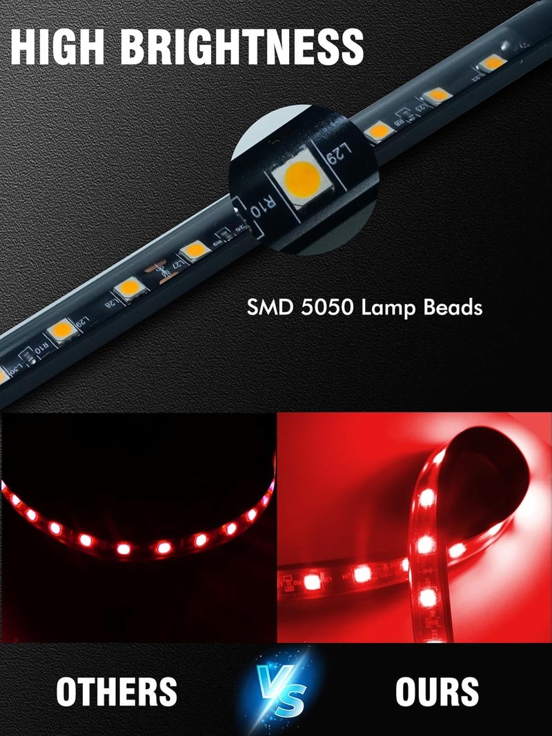 LEYMANRIYA 8 Pcs Car Led Light Strip IP67 Waterproof 11" Flexible Led Lights Underglow 12V for Car Motorcycle Boat Golf Cart Interior Exterior Decoration - Red - Image 3